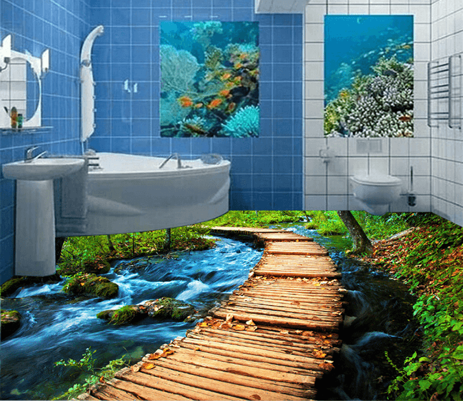 3D Curved Wooden Bridge 170 Floor Mural Wallpaper AJ Wallpaper 2 
