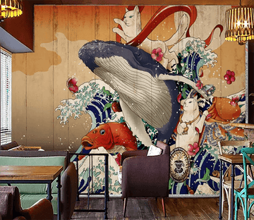 3D Sea Wave Fish Cat 292 Wallpaper AJ Wallpaper 2 
