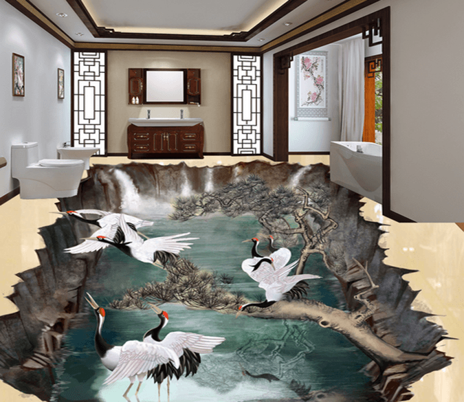 3D Crowned Crane 197 Floor Mural Wallpaper AJ Wallpaper 2 
