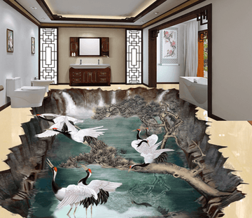 3D Crowned Crane 197 Floor Mural Wallpaper AJ Wallpaper 2 