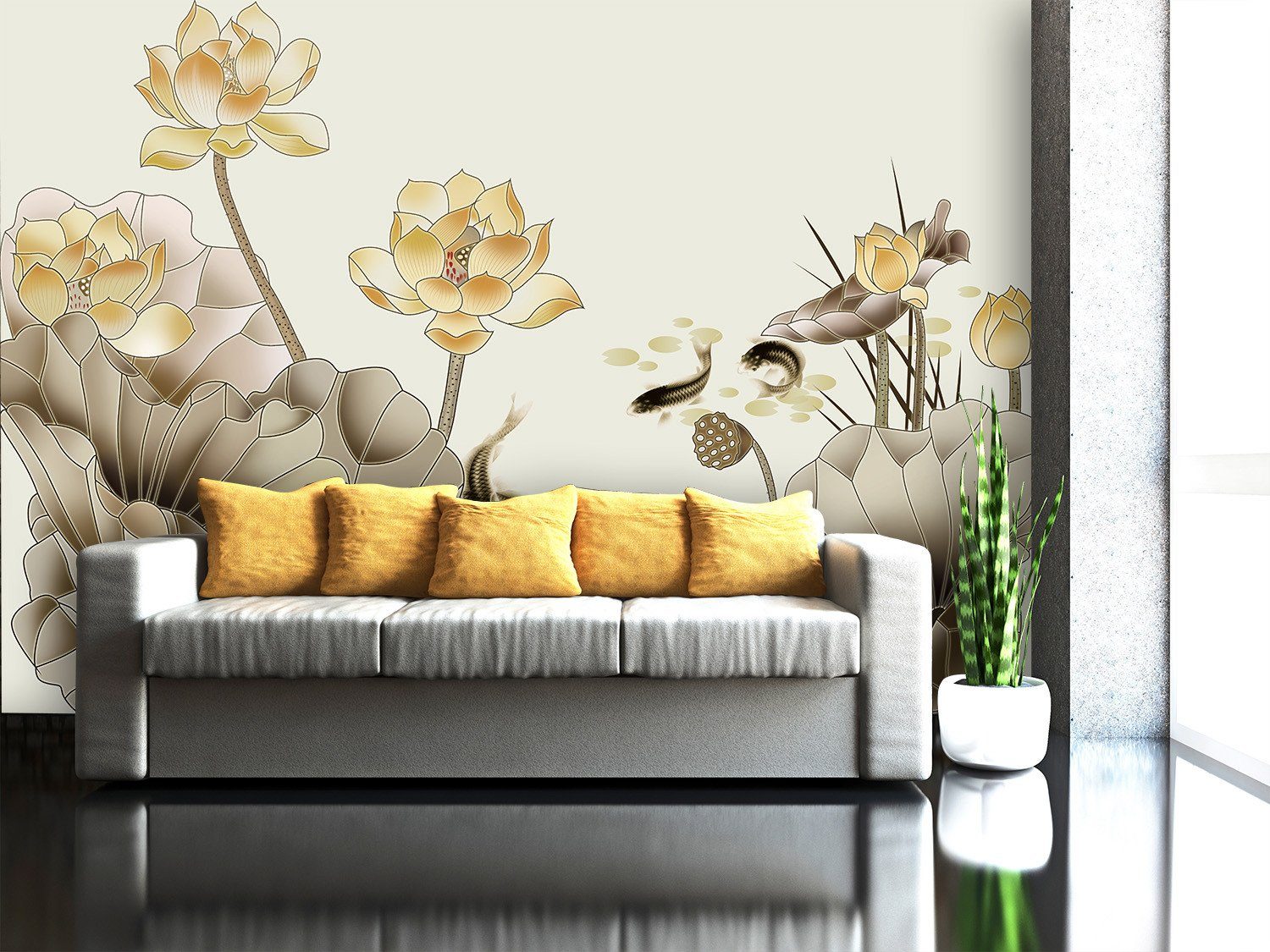 Poetic Lotus And Fish Wallpaper AJ Wallpaper 1 