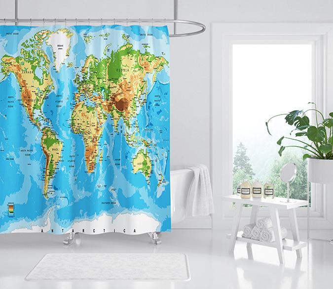 3D World Map 103 Shower Curtain 3D Shower Curtain AJ Creativity Home 