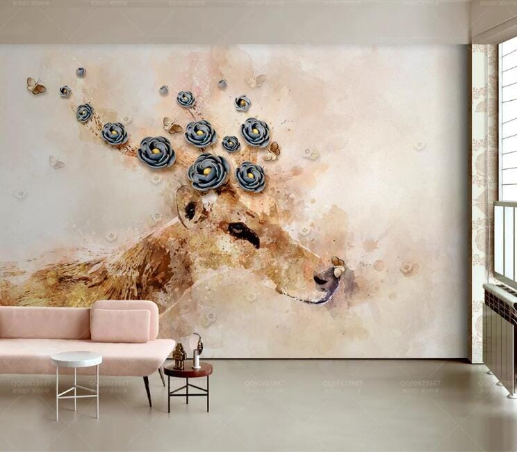 3D Flower Deer WC201 Wall Murals Wallpaper AJ Wallpaper 2 