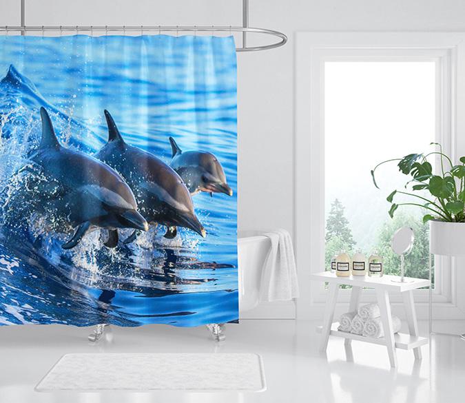 3D Dolphin Play 107 Shower Curtain 3D Shower Curtain AJ Creativity Home 