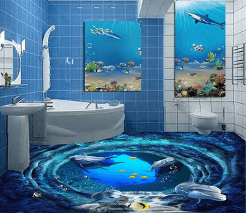 3D Deep Sea Dolphins 050 Floor Mural Wallpaper AJ Wallpaper 2 