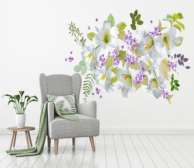 3D White Flower Leaf 023 Wall Stickers Wallpaper AJ Wallpaper 