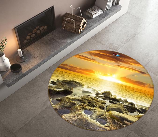 3D Sunset Sea Stone 378 Round Non Slip Rug Mat Mat AJ Creativity Home 