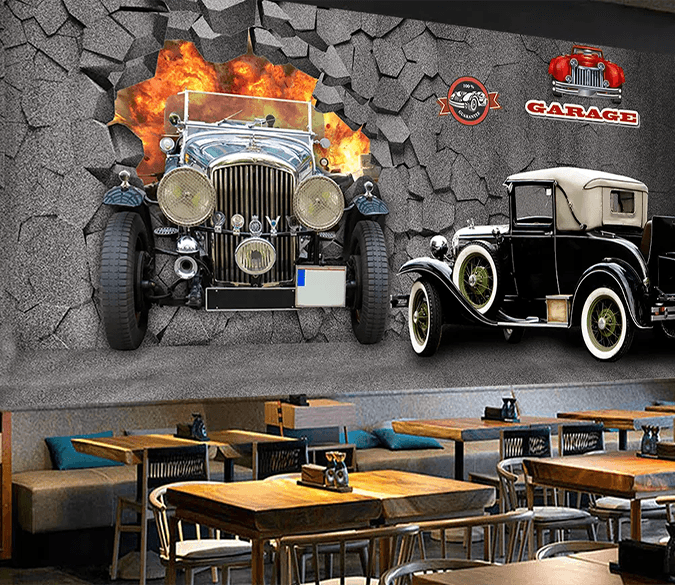 3D Luxury Car Broken Wall 397 Wallpaper AJ Wallpaper 2 