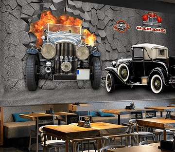 3D Luxury Car Broken Wall 397 Wallpaper AJ Wallpaper 2 