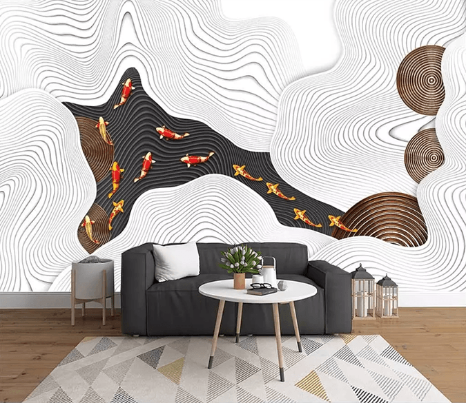 3D Wavy Line Goldfish 1502 Wallpaper AJ Wallpaper 2 