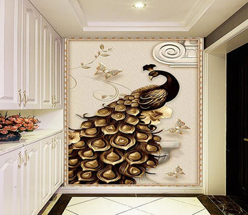 3D Golden Peacock 519 Wallpaper AJ Wallpaper 