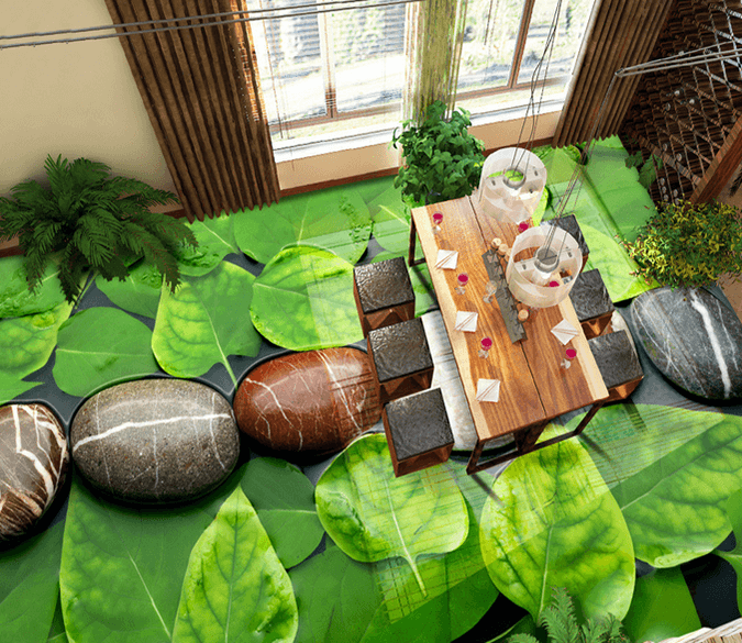 3D Leaves Stones 020 Floor Mural Wallpaper AJ Wallpaper 2 