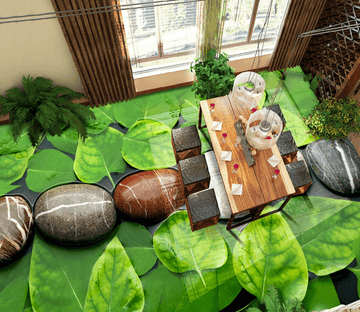 3D Leaves Stones 020 Floor Mural Wallpaper AJ Wallpaper 2 