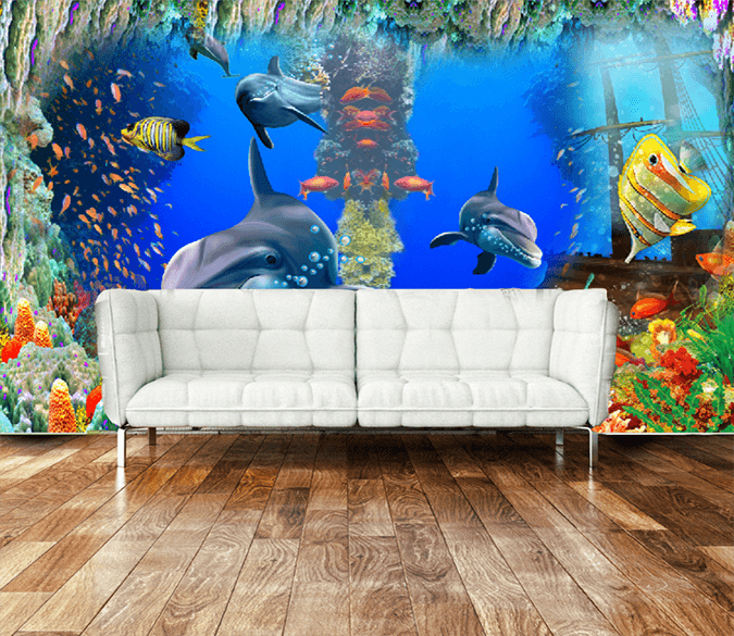 3D Dolphin Coral 553 Wallpaper AJ Wallpaper 