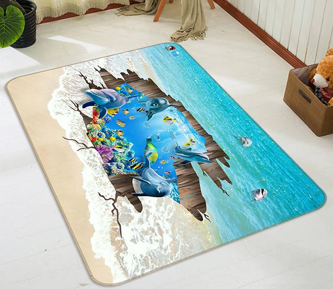 3D Beach Dolphin 572 Non Slip Rug Mat Mat AJ Creativity Home 