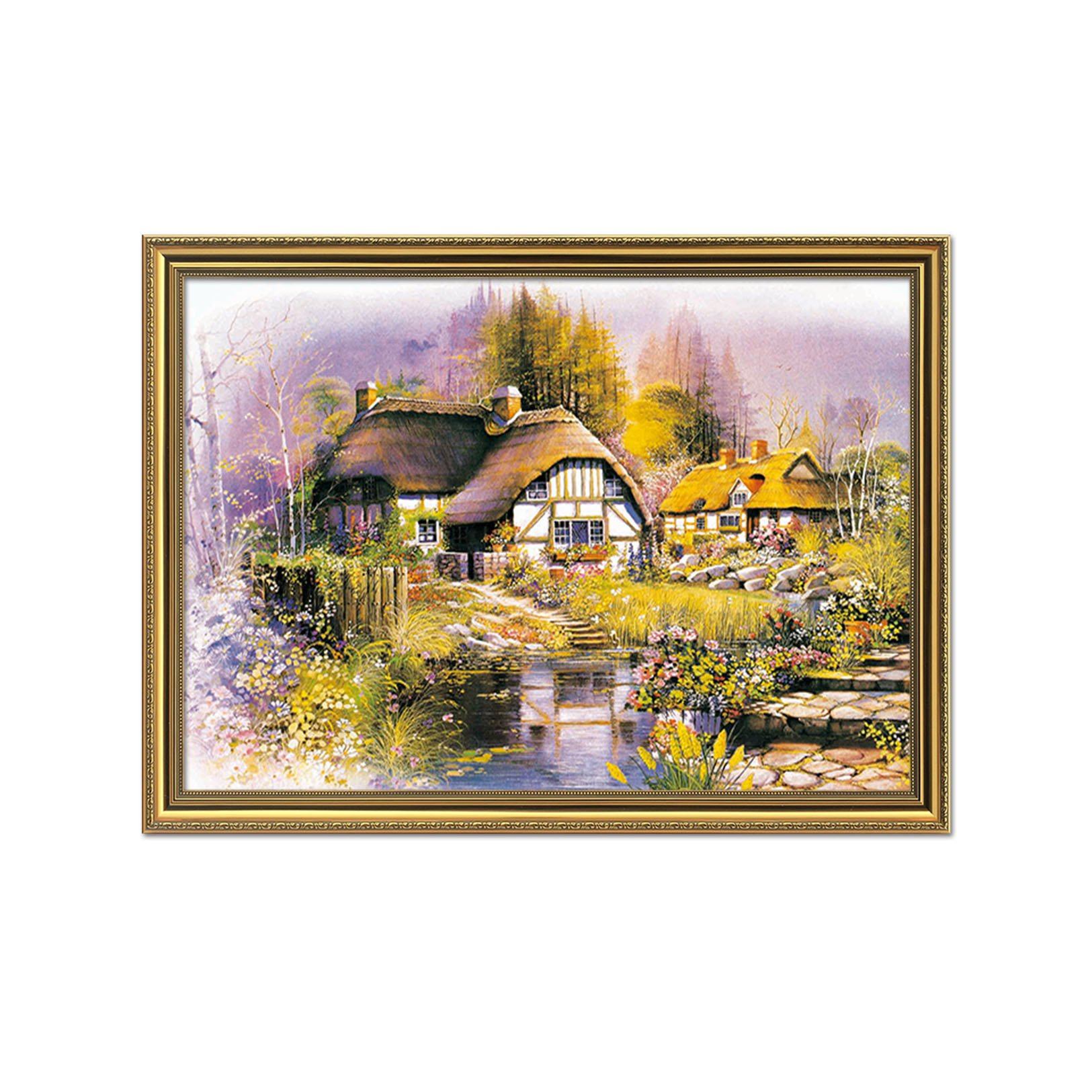 3D Thatched Cottager 021 Fake Framed Print Painting Wallpaper AJ Creativity Home 