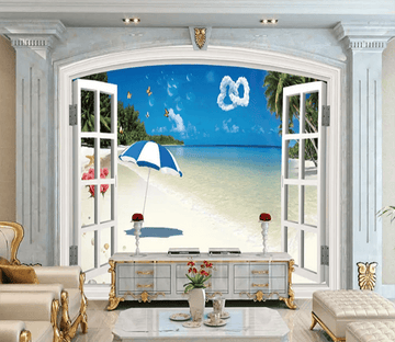 3D Window Beach Butterfly 1155 Wallpaper AJ Wallpaper 2 