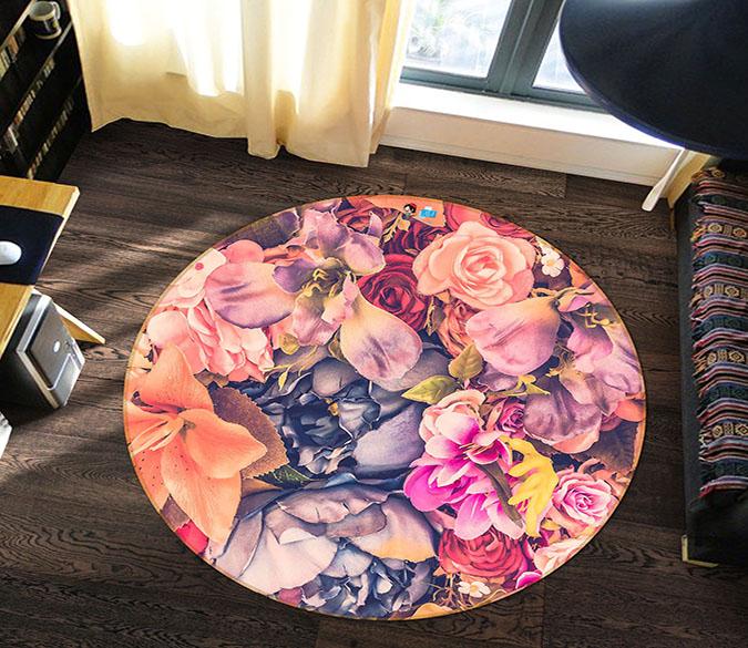 3D Hand Painted Safflower 246 Round Non Slip Rug Mat Mat AJ Creativity Home 