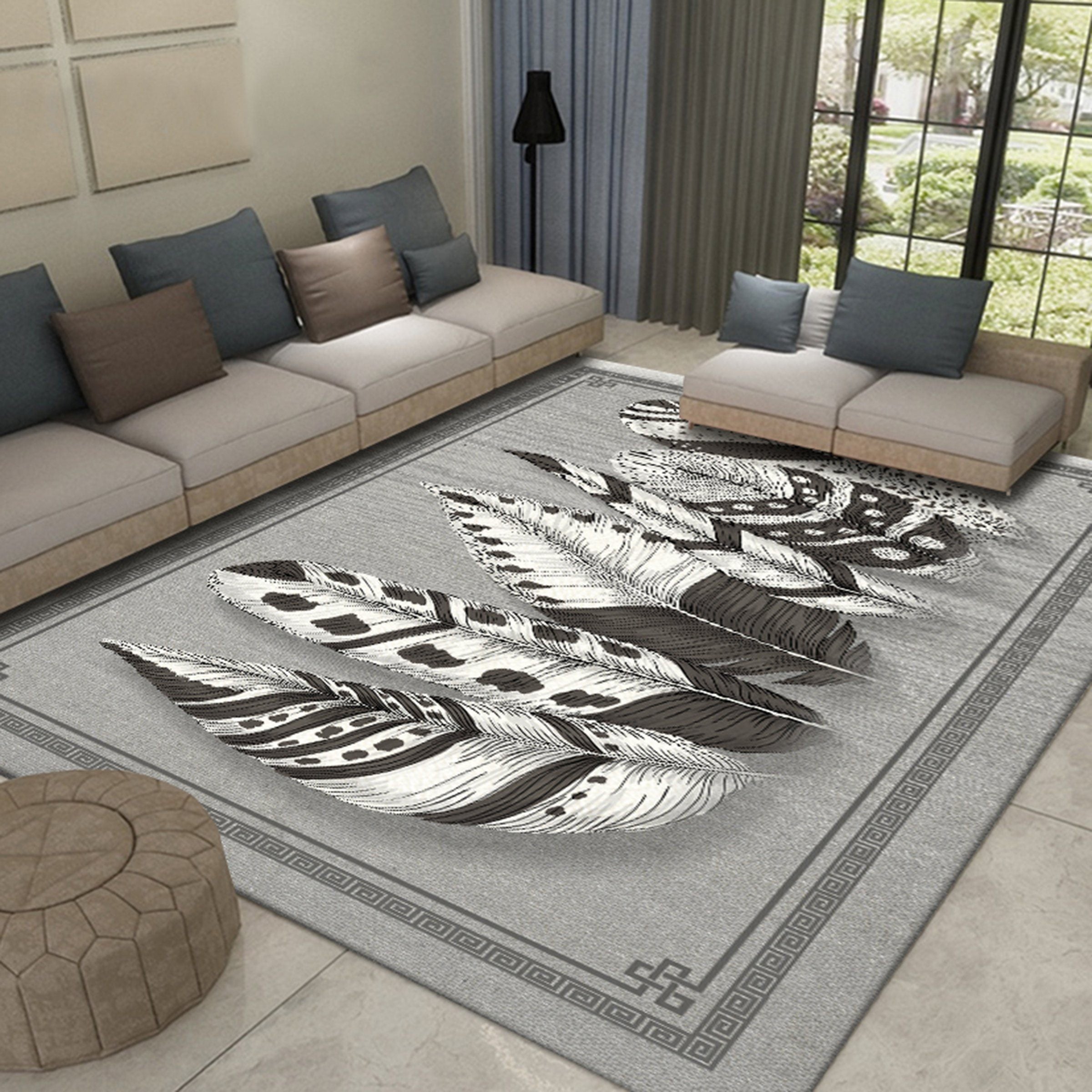 3D Black And White Feather WG456 Non Slip Rug Mat Mat AJ Creativity Home 