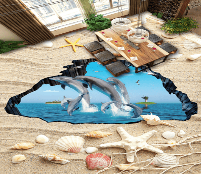 3D Dolphin Jump 108 Floor Mural Wallpaper AJ Wallpaper 2 