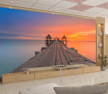 3D Sunset Wooden Bridge 1224 Wallpaper AJ Wallpaper 2 