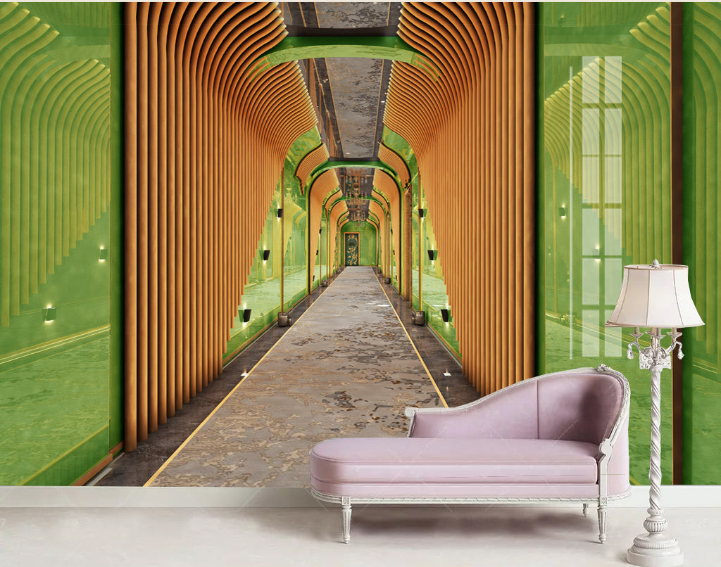3D Yellow Corridor WC045 Wall Murals
