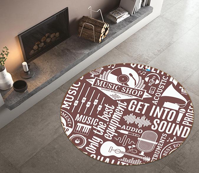 3D Guitar Microphone 281 Round Non Slip Rug Mat Mat AJ Creativity Home 