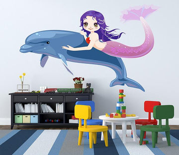 3D Dolphin Mermaid 057 Wall Stickers Wallpaper AJ Wallpaper 