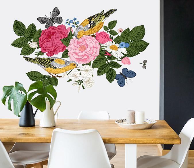3D Bird Safflower 022 Wall Stickers Wallpaper AJ Wallpaper 