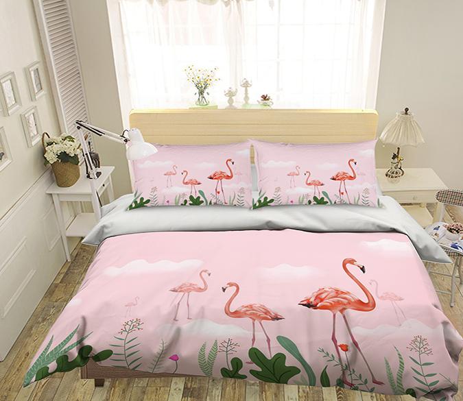 3D Flamingo Leaves 107 Bed Pillowcases Quilt Wallpaper AJ Wallpaper 