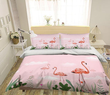 3D Flamingo Leaves 107 Bed Pillowcases Quilt Wallpaper AJ Wallpaper 