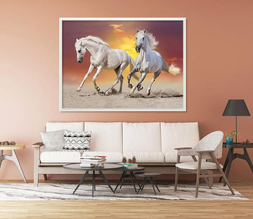3D Running White Horse 004 Fake Framed Print Painting Wallpaper AJ Creativity Home 