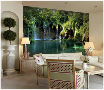 Waterfall with trees 03 = 4.3m by 2.56cm - Heavy Duty Premium Canvas