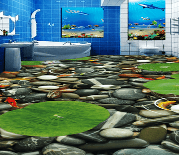 3D Lotus Leaf 089 Floor Mural Wallpaper AJ Wallpaper 2 