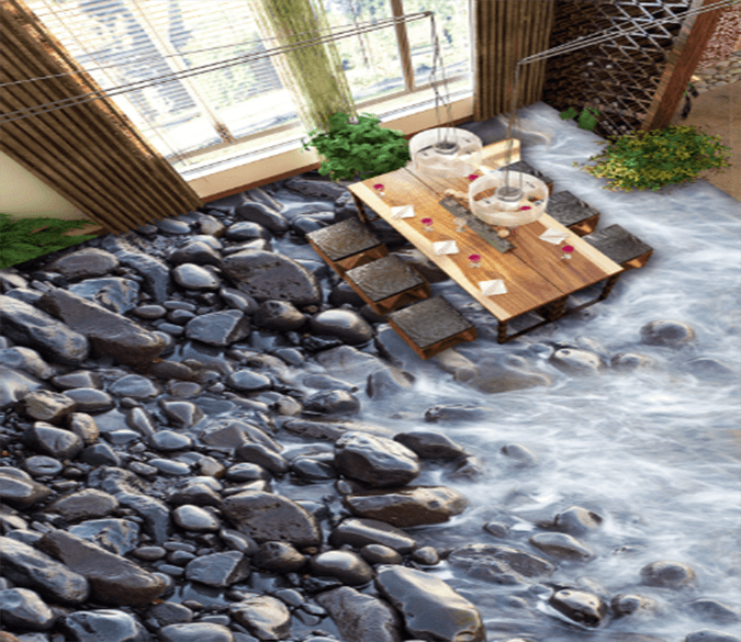 3D Stone River 080 Floor Mural Wallpaper AJ Wallpaper 2 