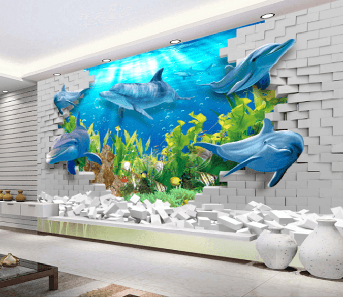 3D Wall Dolphin 209 Wallpaper AJ Wallpaper 