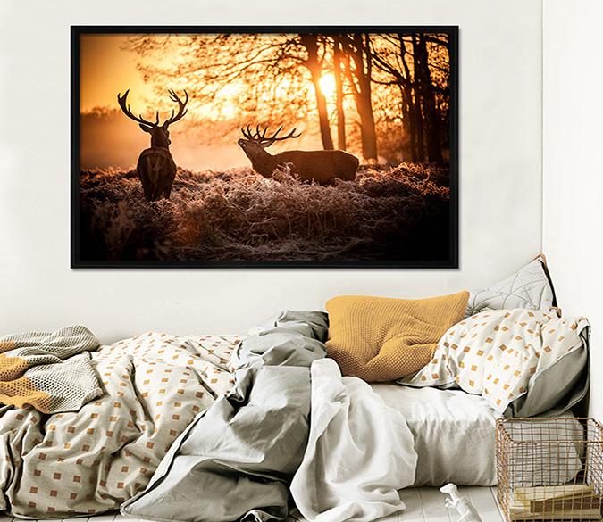 3D Dusk Fawn 054 Fake Framed Print Painting Wallpaper AJ Creativity Home 