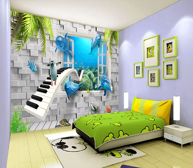 3D Dolphin Penguin Piano 176 Wallpaper AJ Wallpaper 2 