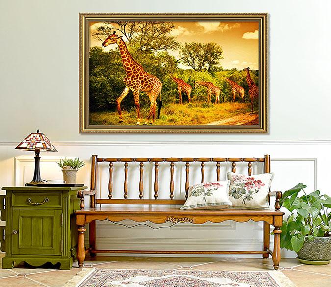 3D Giraffe Eating Leaves 172 Fake Framed Print Painting Wallpaper AJ Creativity Home 