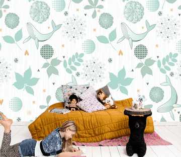 3D Whale Flower Pattern 889 Wallpaper AJ Wallpaper 2 