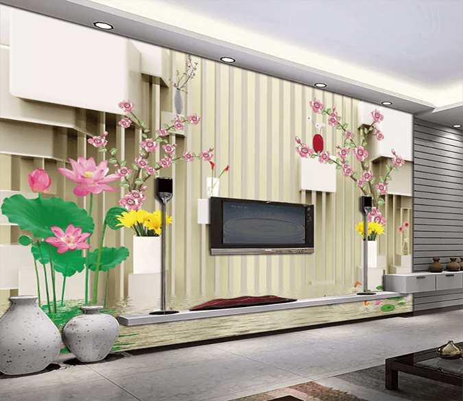 3D Lotus Swan Fish 1160 Wallpaper AJ Wallpaper 2 