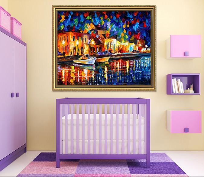 3D Boat Docked 026 Fake Framed Print Painting Wallpaper AJ Creativity Home 