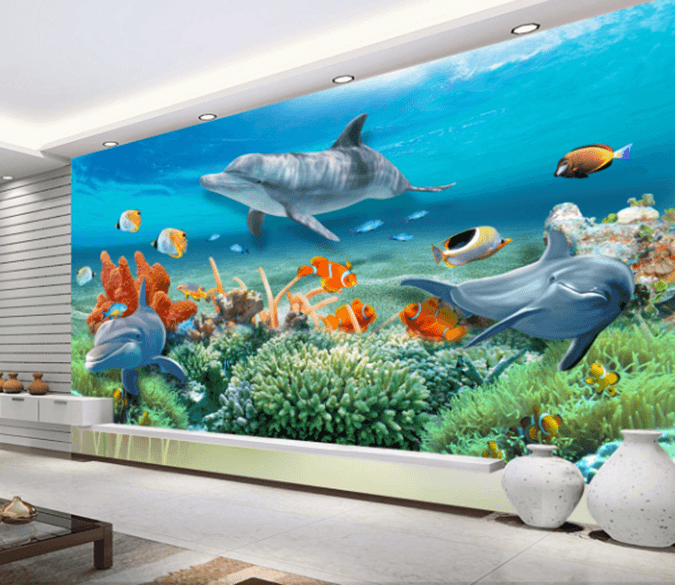 3D Seaweed Dolphin 172 Wallpaper AJ Wallpaper 
