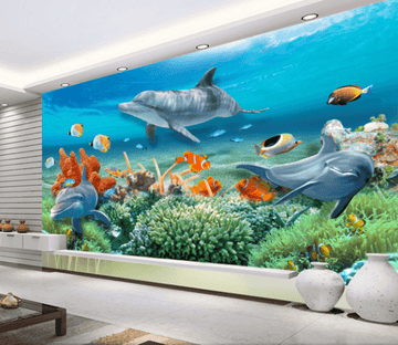 3D Seaweed Dolphin 172 Wallpaper AJ Wallpaper 