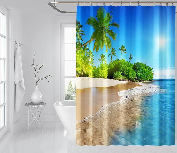 3D Seaside Coconut Tree 121 Shower Curtain 3D Shower Curtain AJ Creativity Home 