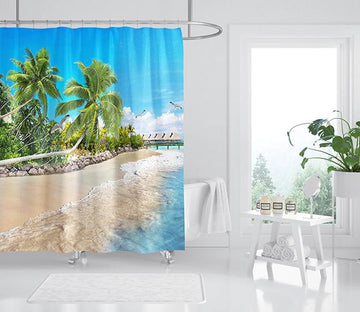 3D Beach Coconut Tree 059 Shower Curtain 3D Shower Curtain AJ Creativity Home 