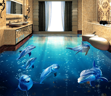 3D Deep Sea Dolphins 144 Floor Mural Wallpaper AJ Wallpaper 2 