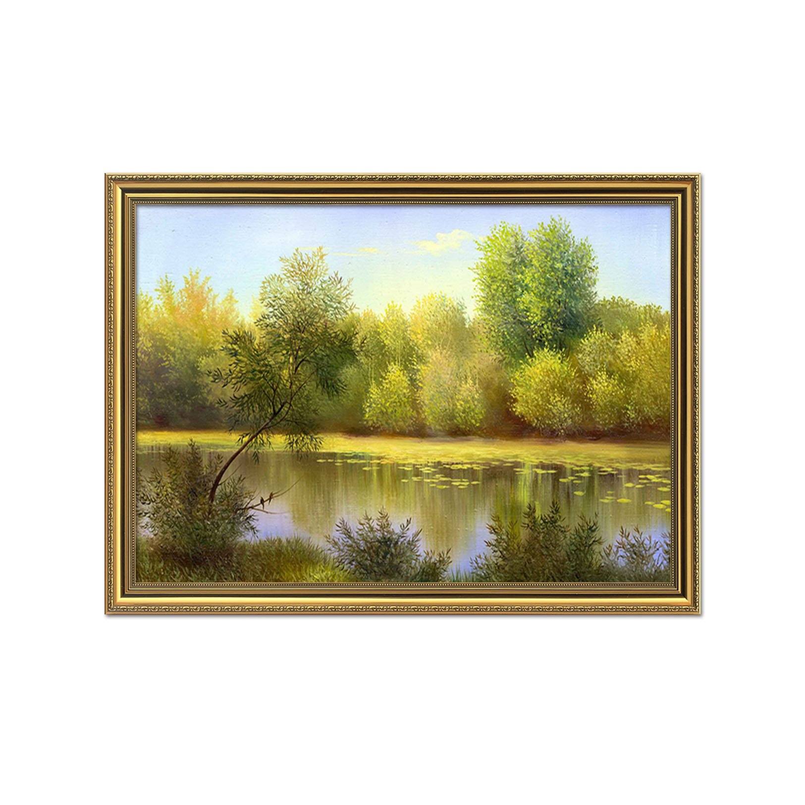 3D Riverside Tree 175 Fake Framed Print Painting Wallpaper AJ Creativity Home 
