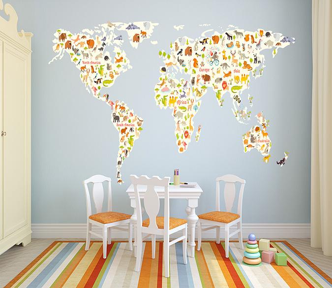 3D Animal Map 001 Wall Stickers Wallpaper AJ Wallpaper 