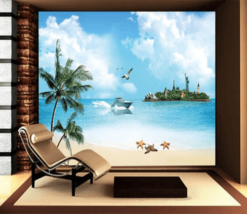 3D Coconut Tree Starfish Island 852 Wallpaper AJ Wallpaper 2 